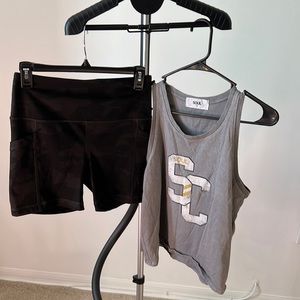 Soul Tank Top with Black Camo Biker shorts Workout Outfit combo